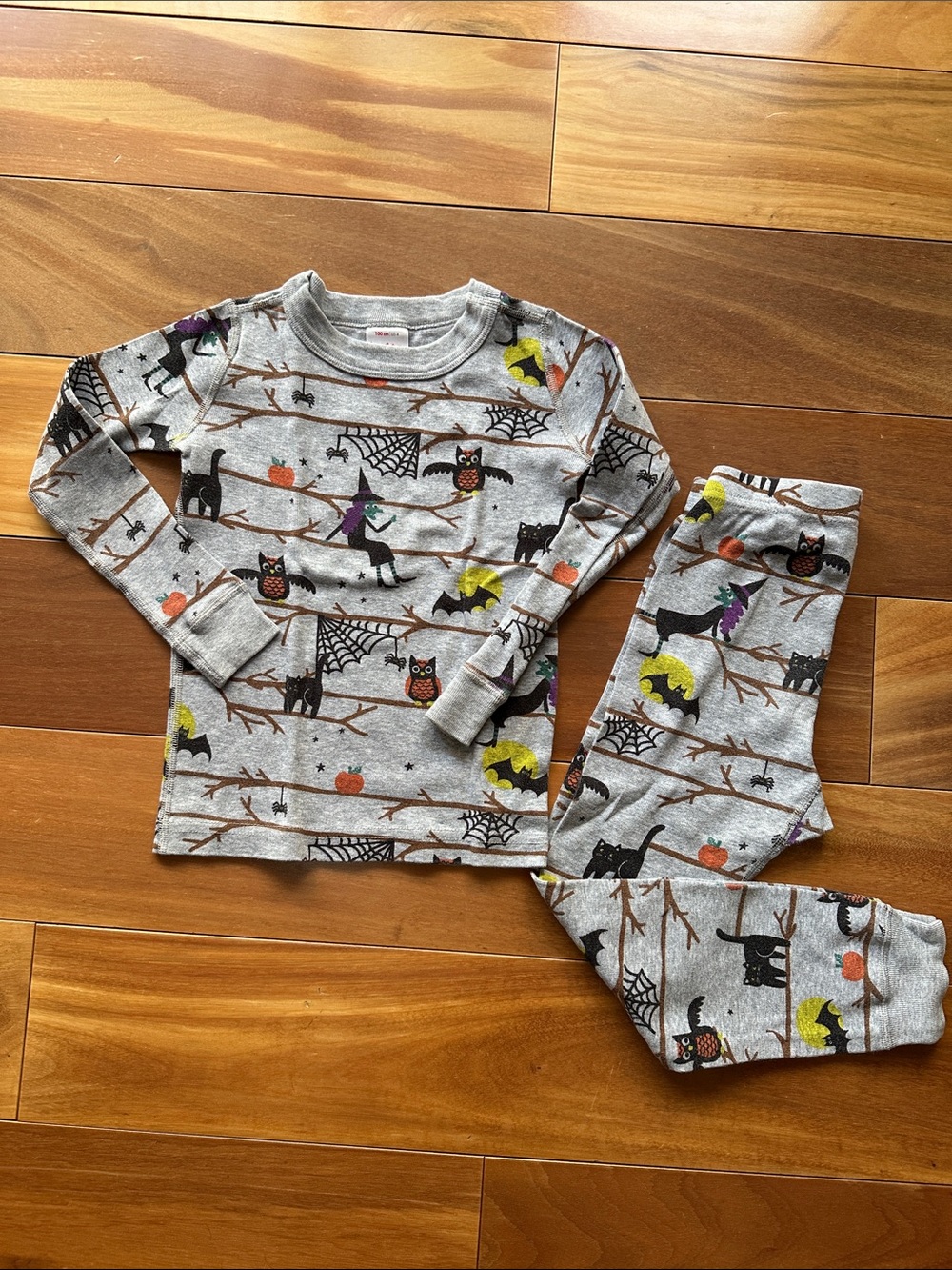 Hanna Andersson Gray Halloween Witch & Owl Kids Pajama Set 4T Unisex